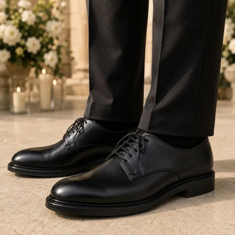 J.Crew Ludlow Mens 11.5 Black Leather Derby Shoes Old‎ Money Preppy Euro Summer